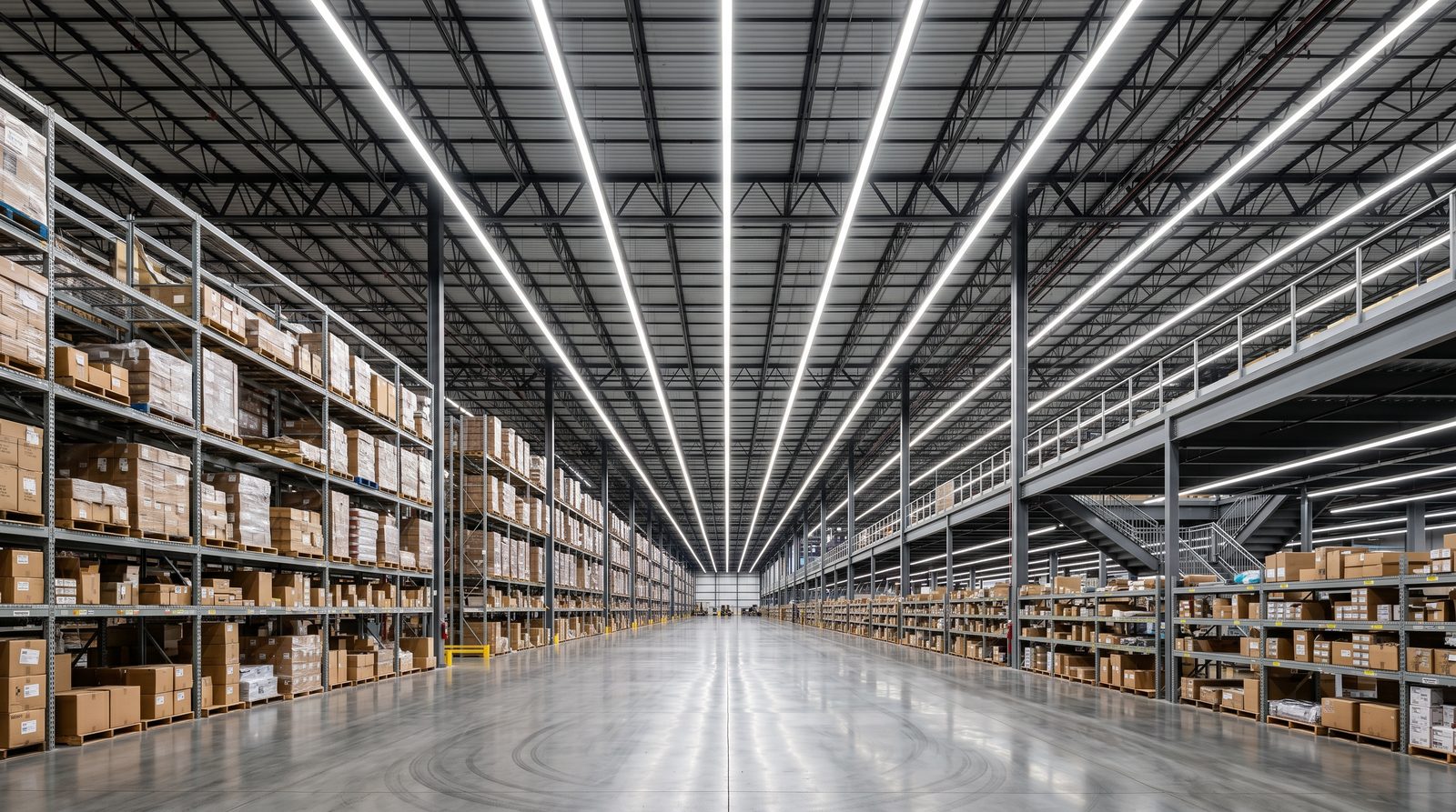 Clear-Vu linear lighting system in a high-bay industrial environment