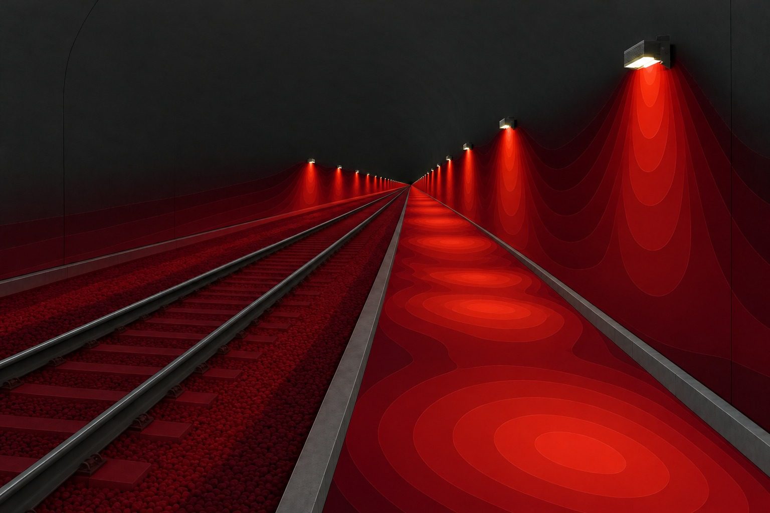 False-colour illuminance render of a tunnel section in MTLx Standard Mode at 25 ft spacing