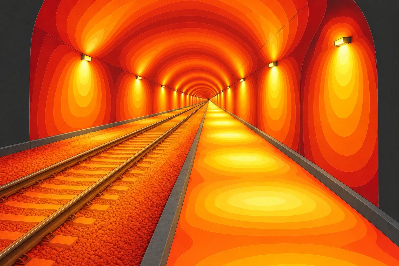 False-colour illuminance render of the same tunnel section in MTLx Work Mode with uplight